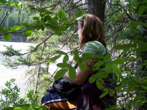 Sitting in the trees, looking at a waterfall