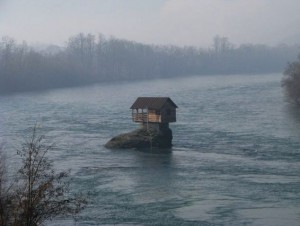 River Drina, Serbia, small house on water