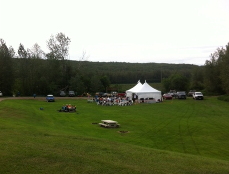 Looking down on the brunch tent and happy paddlers...